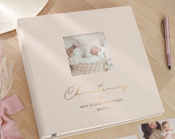 Album personalizzato per ricordi del battesimo del bambino con finestra per foto / album fotografico in velluto con pagine autoadesive / regalo ricordo del battesimo