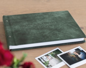 Leather Guest Book with Lined Pages | Personalized Sign In Wedding Guest Book | Custom Embossed Guestbook | 100/200 pages
