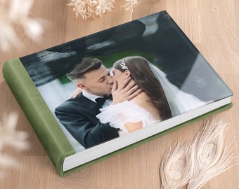 Leather Wedding Photo Album with Glass Cover | Luxury Lay Flat Photo Book | Bespoke Flash Mount Album | Photos Printed Directly on Pages