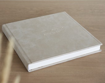 Lay Flat Wedding Album, Eco Leather Photo Album with Embossed Cover and Stitching Around The Album