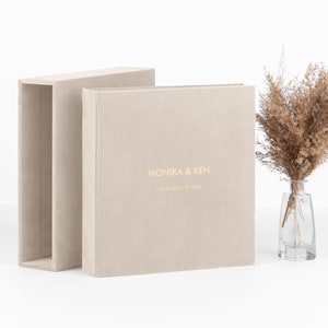 Wedding Velvet Self-adhesive Album and Slipcase, Personalized Scrapbook Album + Slip Cover, Large Anniversary Photo Album and Slipcase