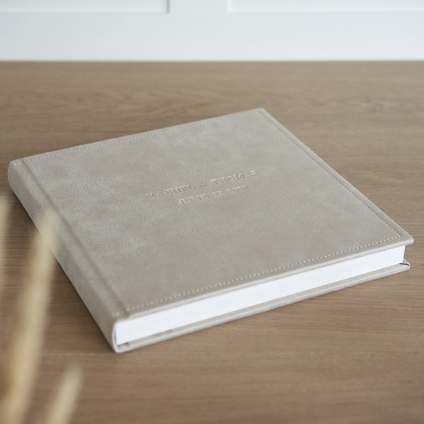 Lay Flat Wedding Album, Eco Leather Photo Album with Embossed Cover and Stitching Around The Album