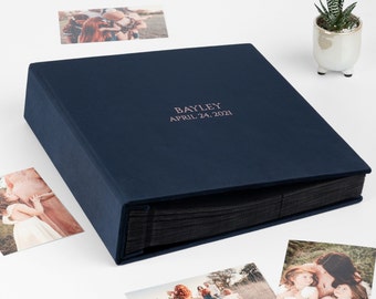 Photo Album with Sleeves for 4x6 Photos, Large Navy Blue Velvet Slip In Photo Album for up to 1000 Photos
