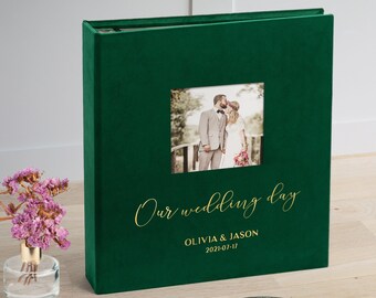 Wedding Photo Album with Sleeves for up to 1000 4x6 Photos, Large Green Velvet Slip In Photo Album with Photo Window