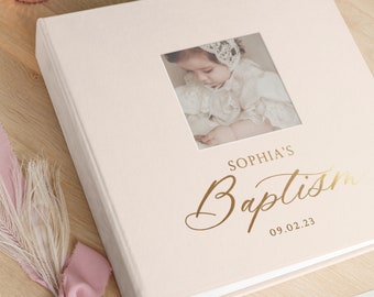 Album photo personnalisé pour baptême de bébé avec fenêtre photo | Album photo en velours avec pages autocollantes | Cadeau souvenir de baptême