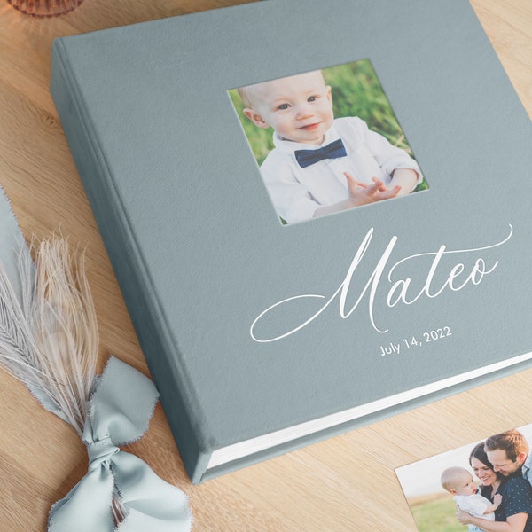 Personalized Baby Photo Album 4x6" / 10x15cm | Velvet Slip-In Book with Photo Window | 200-1000 Picture Capacity