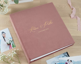 Large Wedding Slip-In Photo Album With Sleeves for 100-1000 4x6" Photos, Personalized Blush Pink Velvet Photo Book Hand Made in Europe