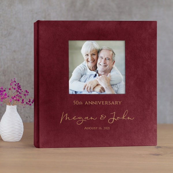 Wedding Anniversary Photo Album, Velvet Self-adhesive 50th Anniversary Scrapbook Album