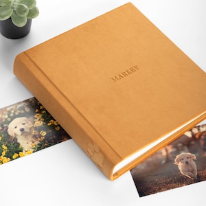 Velvet Pet Photo Album, Traditional Dog Photo Album, Dog Memorial Album With Embossed Paw spine