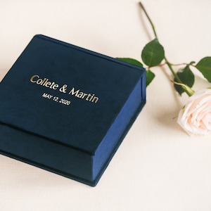 Proposal Ring Box, Personalized Ring Bearer Box with Removable Ring Pillow, Blue Velvet Ring Box