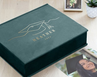 Personalized Memory Box for Junior High, High School, and College Graduates | Large Velvet Graduation Keepsake Box | Hand Made in Europe