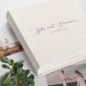 Linen Wedding Photo Album - Modern Wedding Gift, Anniversary Scrapbook Album, Large Traditional Book Bound Photo Album, Family Travel Album