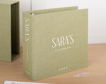 Linen Ring Binder with 2-3-4 Rings + Case | Ring Binder and Slipcase | Personalized Hard Cover Ring Binder for A5, A4, A3, US Letter etc.