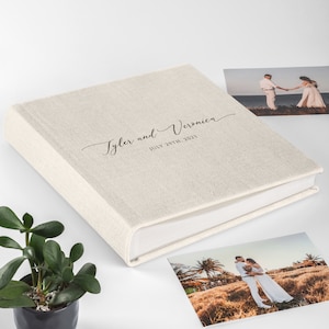 Linen Wedding Photo Album Modern Wedding Gift, Anniversary Scrapbook Album, Large Traditional Book Bound Photo Album, Family Travel Album Album