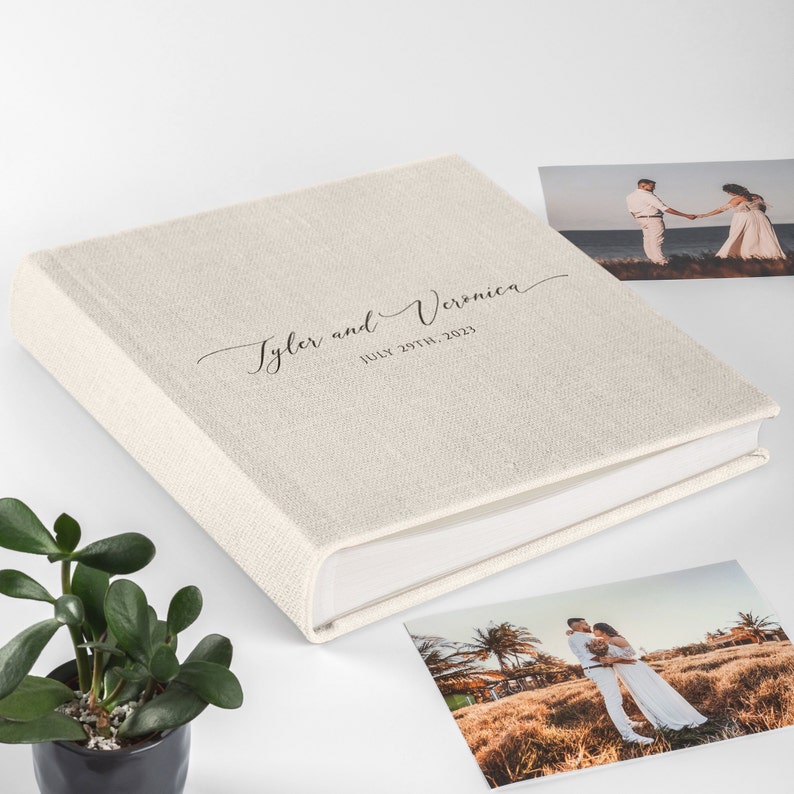 Linen Wedding Photo Album Modern Wedding Gift, Anniversary Scrapbook Album, Large Traditional Book Bound Photo Album, Family Travel Album Album