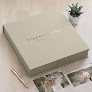 Caja de recuerdos de boda, caja de recuerdos de lino personalizada, caja para álbum de fotos de boda, caja para álbum de recortes de tamaño personalizado, caja de regalo de boda grande