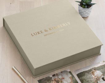 Caixa de lembranças de casamento, caixa de linho personalizada para recordações, caixa para álbum de fotos de casamento, caixa para scrapbook sob medida, caixa grande para presente de casamento