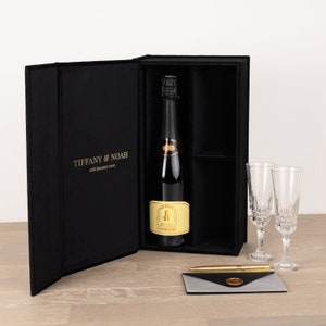 Wijndoos voor een fles en twee glazen, champagnegeschenkdoos voor bruiloft, jubileum, verjaardag, nieuwe baan, nieuw huis, pensioen, bedankt enz.