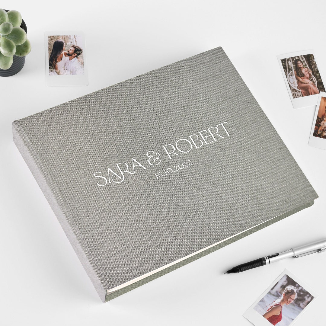 Linen Wedding Photo Album, Personalized Wedding Anniversary Album