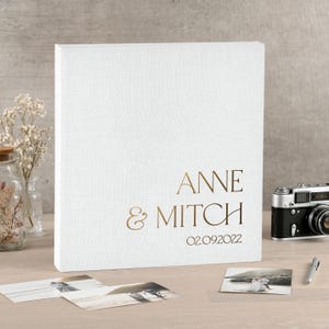 4x6写真用スリーブ付きリネンウェディングフォトアルバム、最大1000枚の写真が入る大きな白いスリップインフォトアルバム、カスタムウェディングスクラップブックアルバム