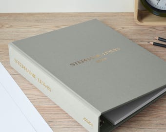 Linen Ring Binder with 2-3-4 Rings | Personalized Ring Binder with Pocket on Right Side | Custom Ring Binder for A5, A4, A3, US Letter Paper