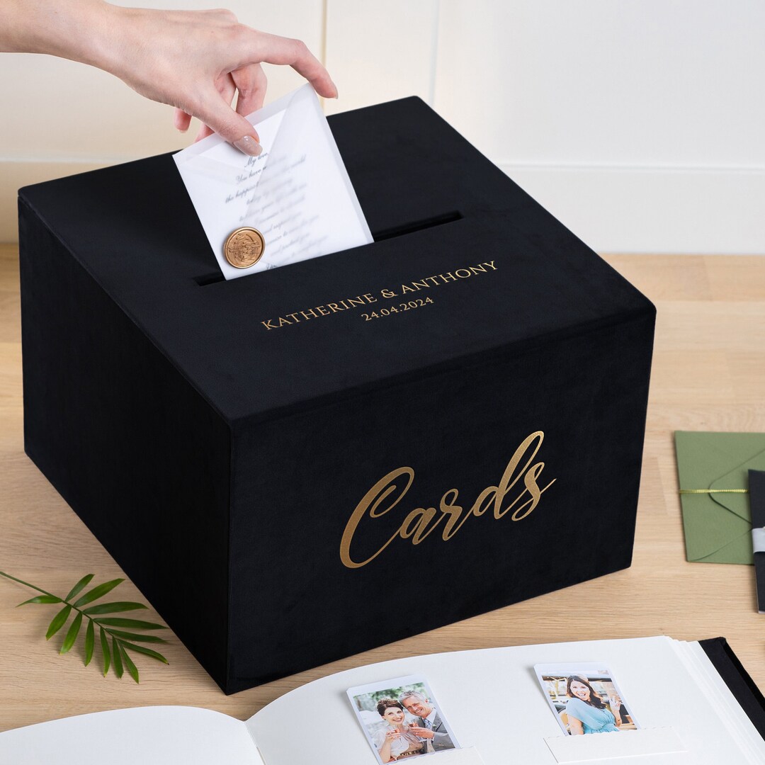 Personalized Velvet Wedding Card Box | Modern Gift Card Holder With ...