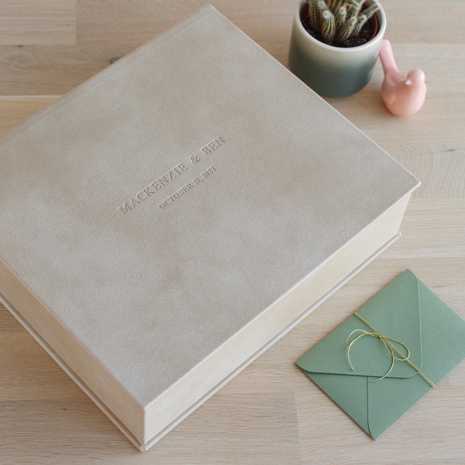 Personalized Wedding Keepsake Box in Eco Leather | Custom Memory Box for Photo Album, Guestbook or Scrapbook - 13x11x3"/33x28x8cm