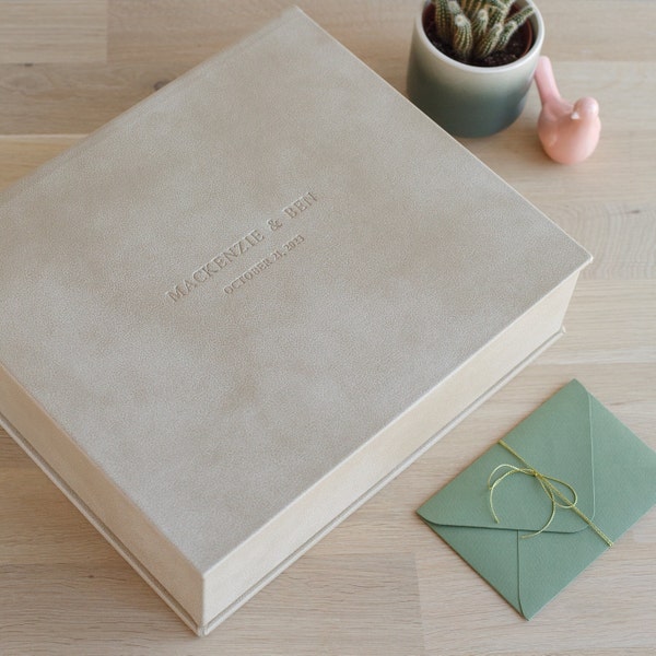 Boîte souvenir de mariage personnalisée en cuir écologique | Boîte mémoire personnalisée pour album photo, livre d'or ou scrapbooking