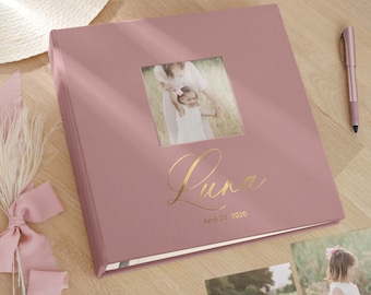 Selbstklebendes Babyfotoalbum, Baby-Erinnerungsbuch, Baby-Scrapbook-Album mit Sichtfenster, Geschenk zur Babyparty | Handgefertigt in Europa