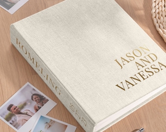 Linen Wedding Guest Book Alternative, Vertical Personalized Photo Guestbook for all Instant Photos, Photo Booth Book for 2x6 and 4x6 Photos