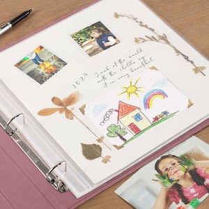 Álbum de recortes de terciopelo para bebé / Carpeta personalizada de 30 x 30 cm en rosa rubor / Libro familiar grande de estilo vintage / Álbum de fotos personalizado de 3 anillas