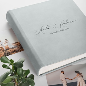 Álbum de recortes de boda de lino, álbum de fotos de aniversario de boda, regalo de boda moderno, álbum de fotos tradicional encuadernado en forma de libro, hecho a mano en Europa.