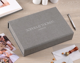 Wedding Memory Box, Personalized Keepsake Box, Large Linen Baby Keepsake Box with Magnet Closure, Wedding Photo Album Box, Made by Arcoalbum