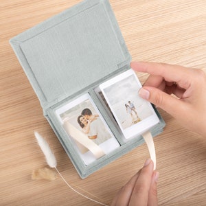 Personalized Box for Instax Mini Photos | Keepsake Case for all Instant Photo Sizes | Linen Picture Storage Box | Hand Made by Arcoalbum