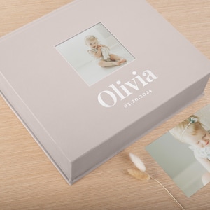 Personalisierte Baby Erinnerungsbox | Große Erinnerungsbox mit Fensterfoto | Baby Zeitkapsel Box | Erinnerungsbox Taufe | Einzigartiges New Mom Geschenk