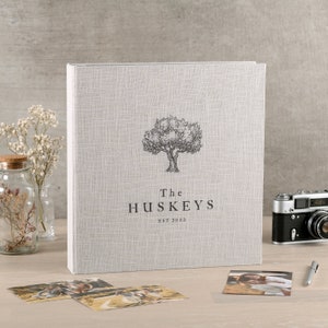 Personalized Photo Album with Sleeves for 4x6 Photos, Large Grey Linen Slip In Photo Album for up to 1000 Photos, Custom Family Photo Album