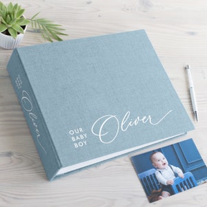 Personalized Baby Memory Book, Baby Boy Photo Album, Baby Girl First Years Journal, Natural Linen Baby Scrapbook, Baby Shower New Mom Gift