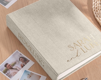 Linen Wedding Guest Book Alternative, Personalized Vertical Photo Guestbook for all Instant Photos, Photo Booth Book for 2x6 and 4x6 Photos