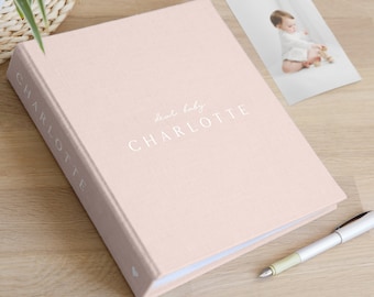 Baby Photo Album With Sleeves for 40-400 4x6 Photos | Linen Baby Girl Slip In Photo Album for 10x15cm Photos | Baby Boy Keepsake Book