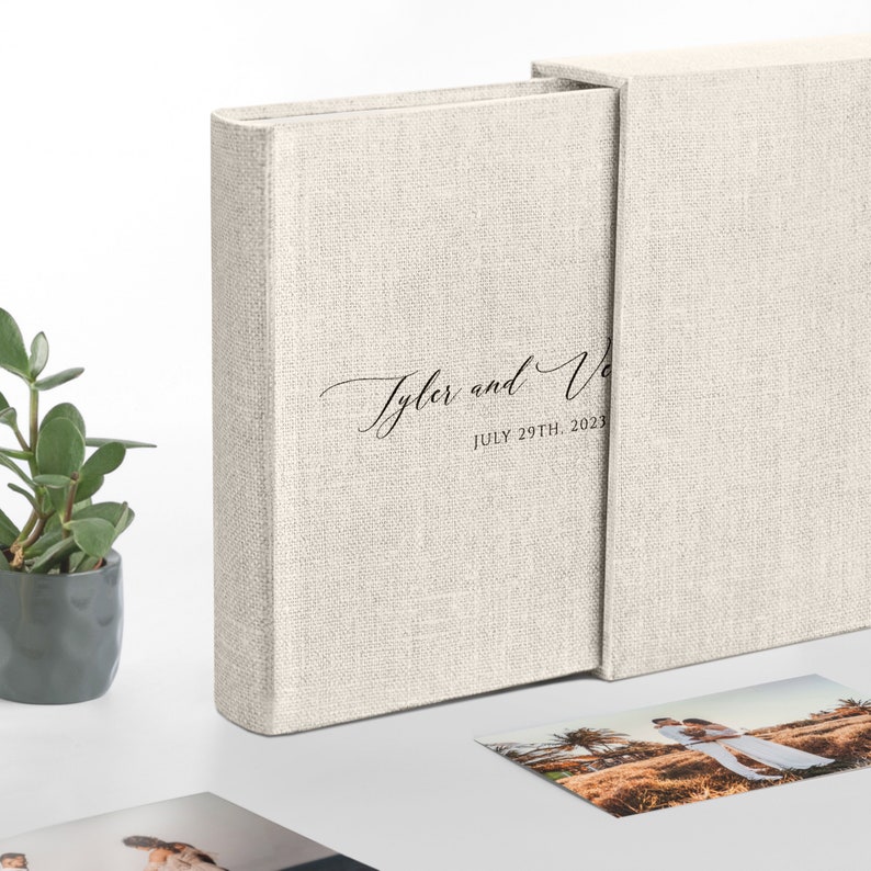 Linen Wedding Photo Album Modern Wedding Gift, Anniversary Scrapbook Album, Large Traditional Book Bound Photo Album, Family Travel Album Album + Slipcase