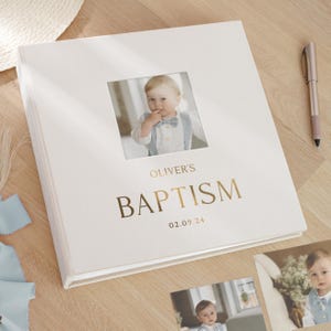 Personalized Baby Baptism Photo Album with Sleeves for up to 1000 4x6 Photos| Memory Scrapbook with Photo Window | Christening Keepsake Gift