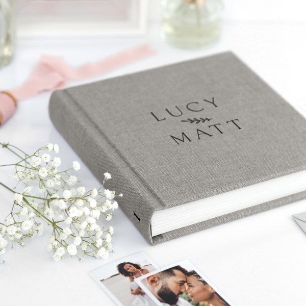 Linen Lay Flat Wedding Photo Album, Personalized Flush Mount Photo Album, Photos Printed on Thick Album Pages, Hand Made in Europe