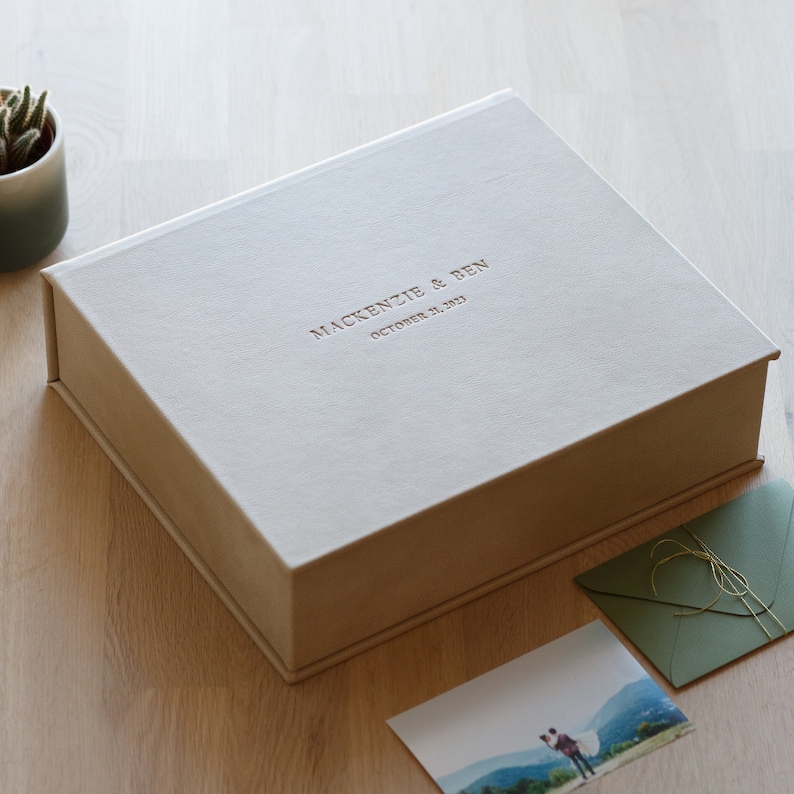 Personalized Wedding Keepsake Box in Eco Leather | Custom Memory Box for Photo Album, Guestbook or Scrapbook