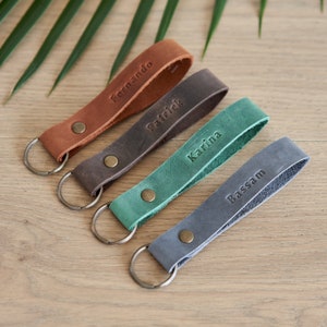 Personalized Leather Keychain, Custom Leather Keychain, Monogrammed Leather Keychain, Crazy Horse Leather Key Fob