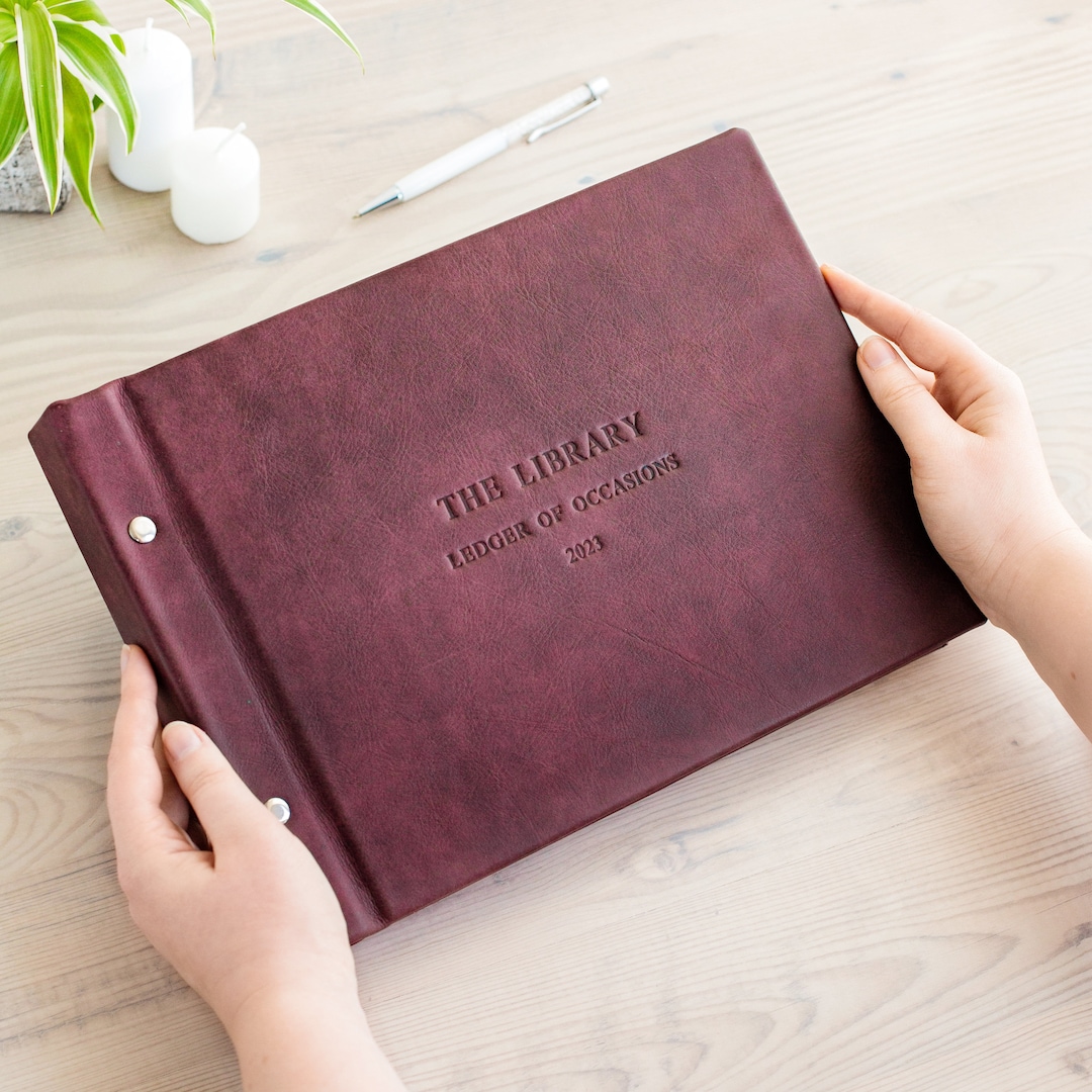 Leather Wedding Guest Book, Custom Sign in Guestbook, Personalized