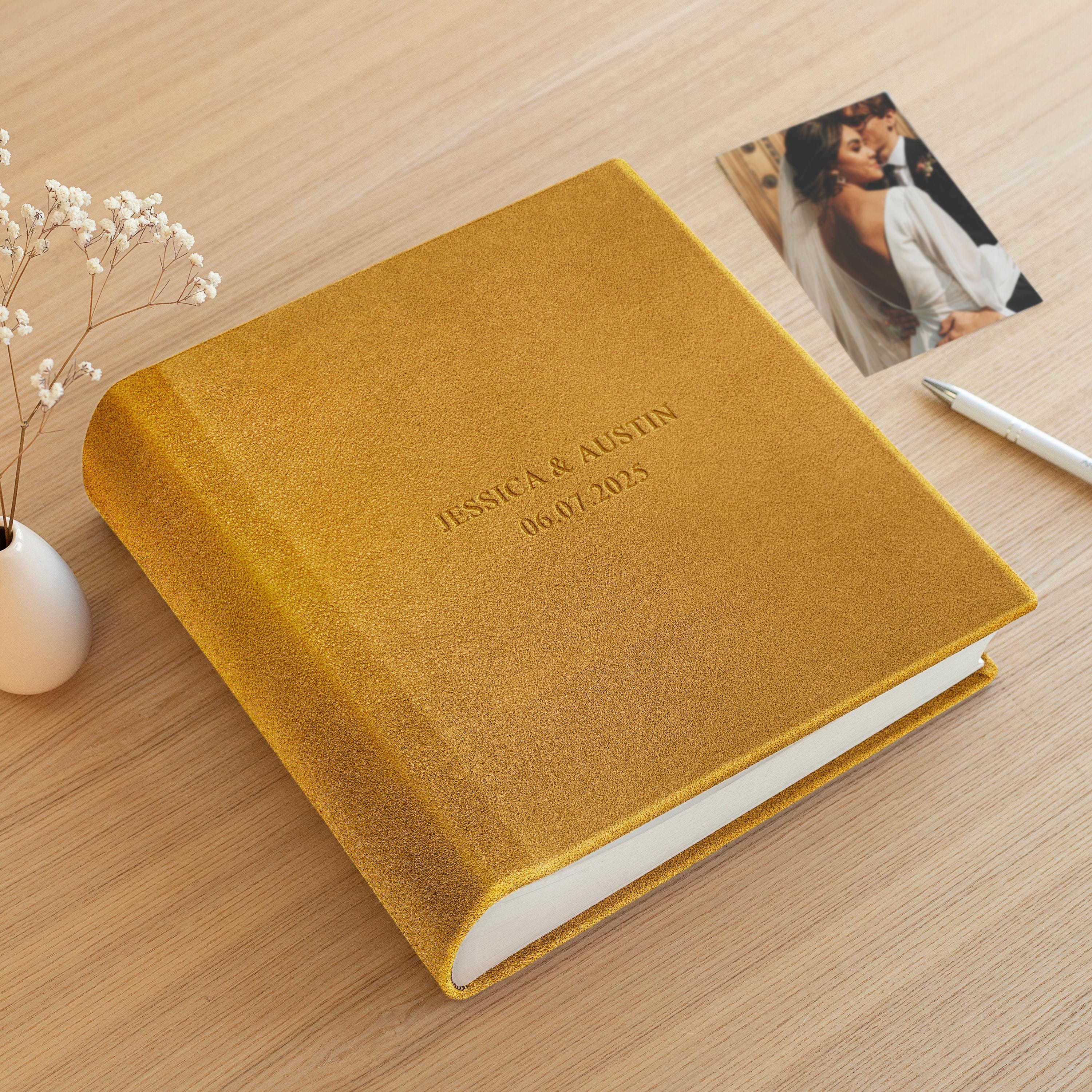Gold Leather Photo Album | Luxury Wedding or Anniversary Scrapbook | Personalized Gold Memory Book | Elegant Family Keepsake Gift