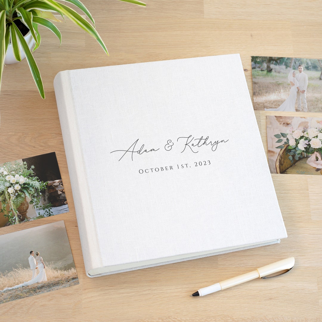 Linen Wedding Photo Album Modern Wedding Gift, Anniversary Scrapbook