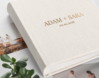 Large Traditional Book Bound Wedding Photo Album, Linen Anniversary Scrapbook Album, Modern Family Photo Book, Photo Album as Wedding Gift