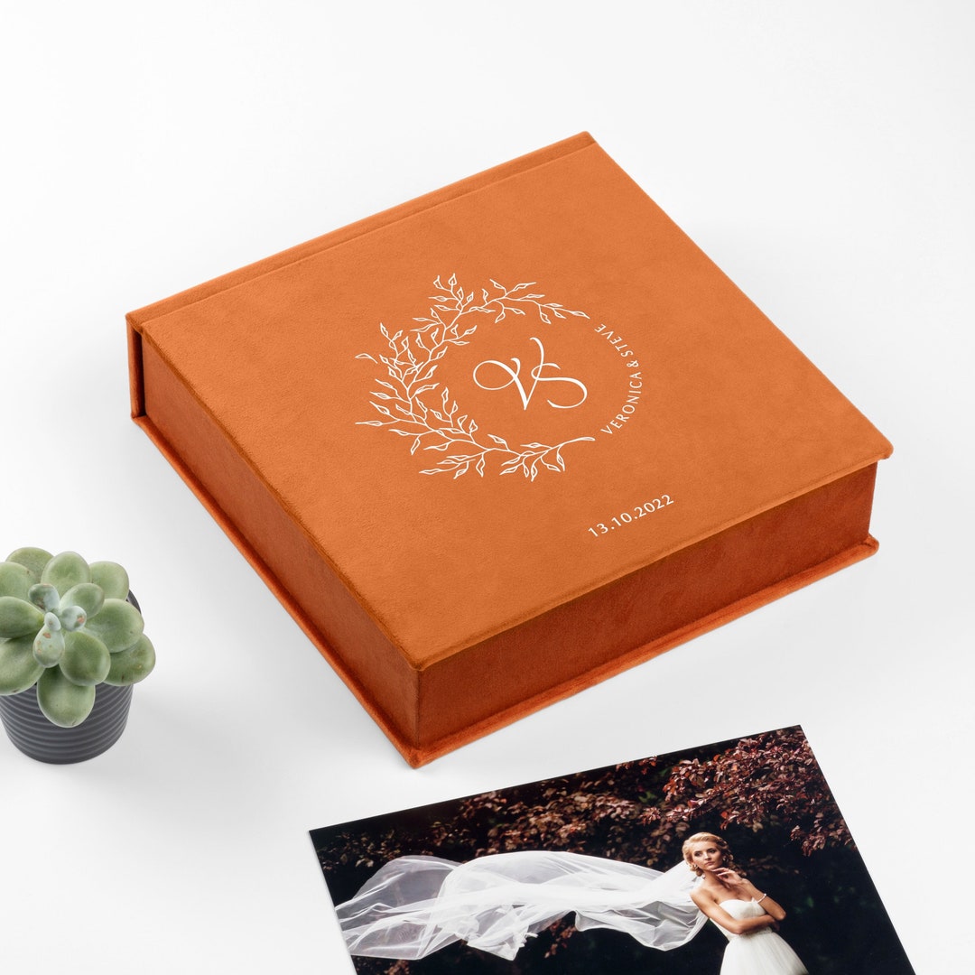 Velvet Memory Box, Wedding Keepsake Box, Personalized Clamshell Box