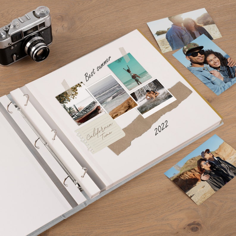 Personalized Scrapbook Album With Self-adhesive Pages, Vintage Style Travel Photo Album, Large Wedding 3 Rings Album, Family Photo Album image 3